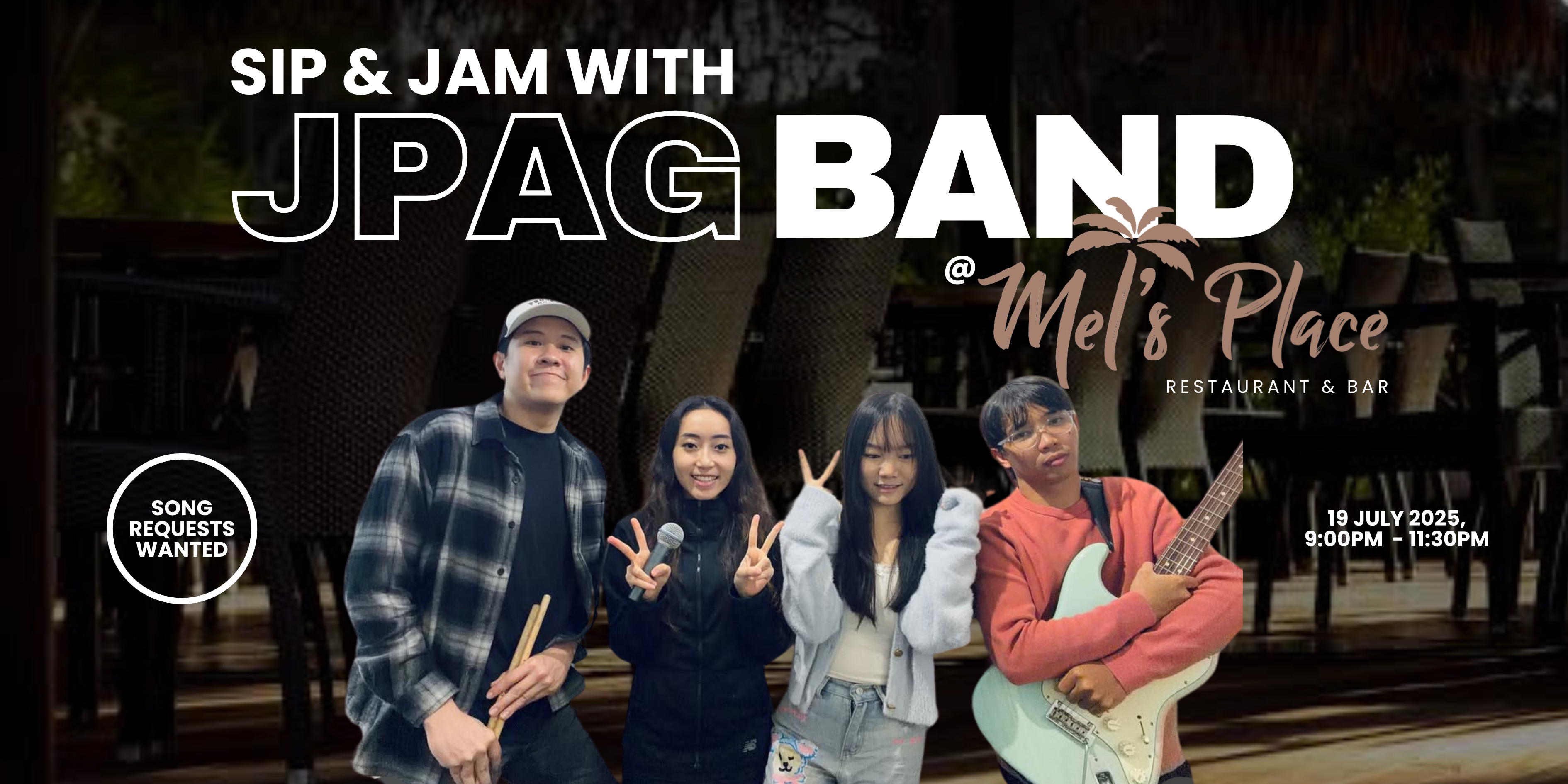 Jam & Sip: JPAG Live at Mel’s Place (50% off Sapporo)